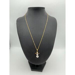 Snowman Gold Tone Clear Sparkling Rhinestones Necklace